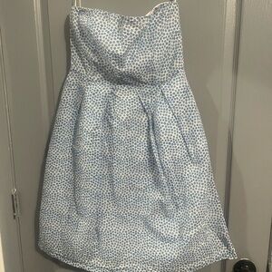 J. Crew Blue and White Pleated Sundress 100% coton